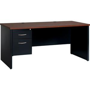 MODULAR STEEL DESK - SINGLE LEFT PEDESTAL - 66 X 30 - BLACK/WALNUT by Hirsh