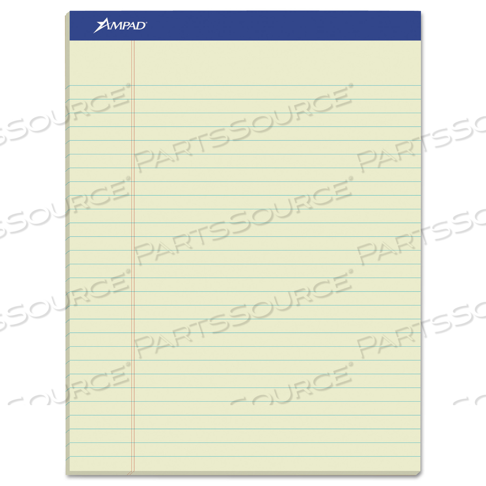 PASTEL WRITING PADS, WIDE/LEGAL RULE, BLUE HEADBAND, 50 GREEN-TINT 8.5 X 11.75 SHEETS, DOZEN 