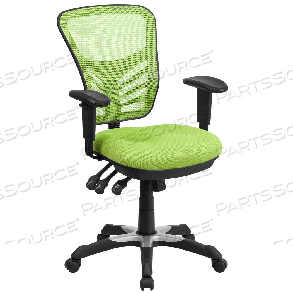 NICHOLAS MID-BACK GREEN MESH MULTIFUNCTION EXECUTIVE SWIVEL ERGONOMIC OFFICE CHAIR WITH ADJUSTABLE ARMS by Flash Furniture NICHOLAS MID-BACK GREEN MESH MULTIFUNCTION EXECUTIVE SWIVEL ERGONOMIC OFFICE CHAIR WITH ADJUSTABLE ARMS by Flash Furniture