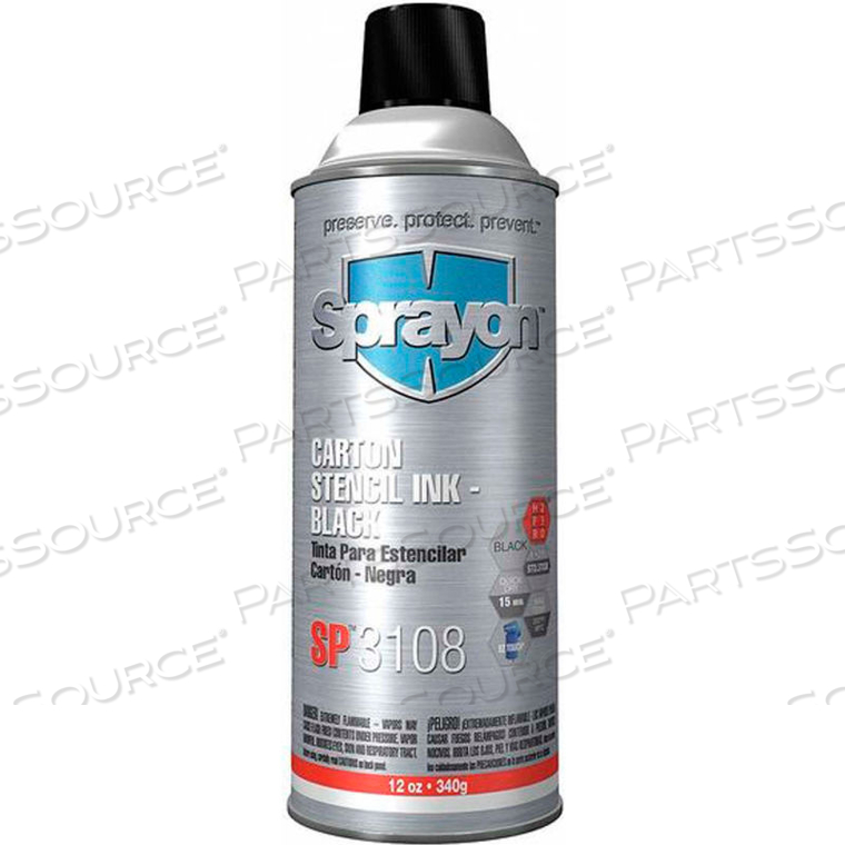 SPRAYON SP3108 CARTON STENCIL INK 12 OZ. - CANISTER BLACK 