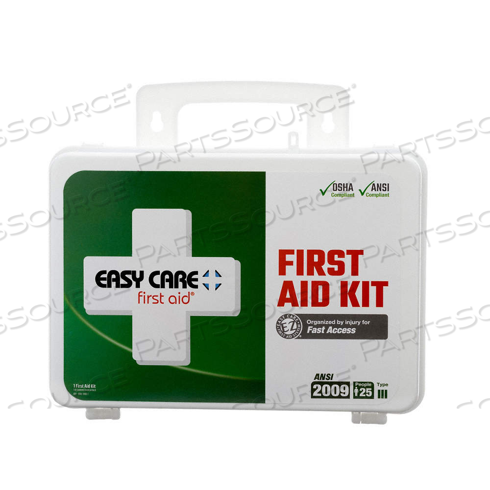 FIRST AID KIT AND HOUSING, 124 COMPONENTS, ANSI/ISEA Z308.1-2009 by Approved Vendor