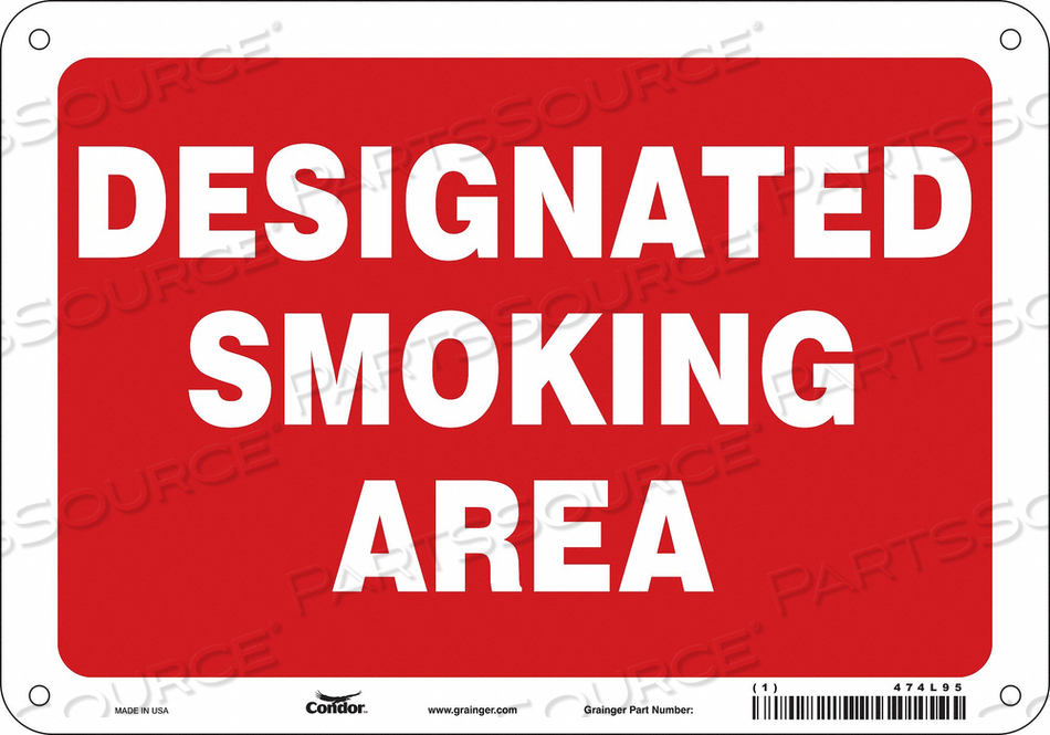 SAFETY SIGN, VERTICAL RECTANGLE, NUMBER OF PRINTED SIDES 1, ENGLISH, SIGN FORMAT OTHER FORMAT, SIGN LEGEND DESIGNATED SMOKING AREA, SIGN LEG by Condor SAFETY SIGN, VERTICAL RECTANGLE, NUMBER OF PRINTED SIDES 1, ENGLISH, SIGN FORMAT OTHER FORMAT, SIGN LEGEND DESIGNATED SMOKING AREA, SIGN LEG by Condor