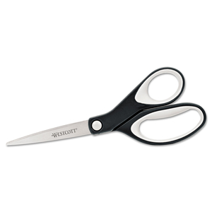 KLEENEARTH SOFT HANDLE SCISSORS, 8" LONG, 3.25" CUT LENGTH, BLACK/GRAY STRAIGHT HANDLE by Westcott KLEENEARTH SOFT HANDLE SCISSORS, 8" LONG, 3.25" CUT LENGTH, BLACK/GRAY STRAIGHT HANDLE by Westcott