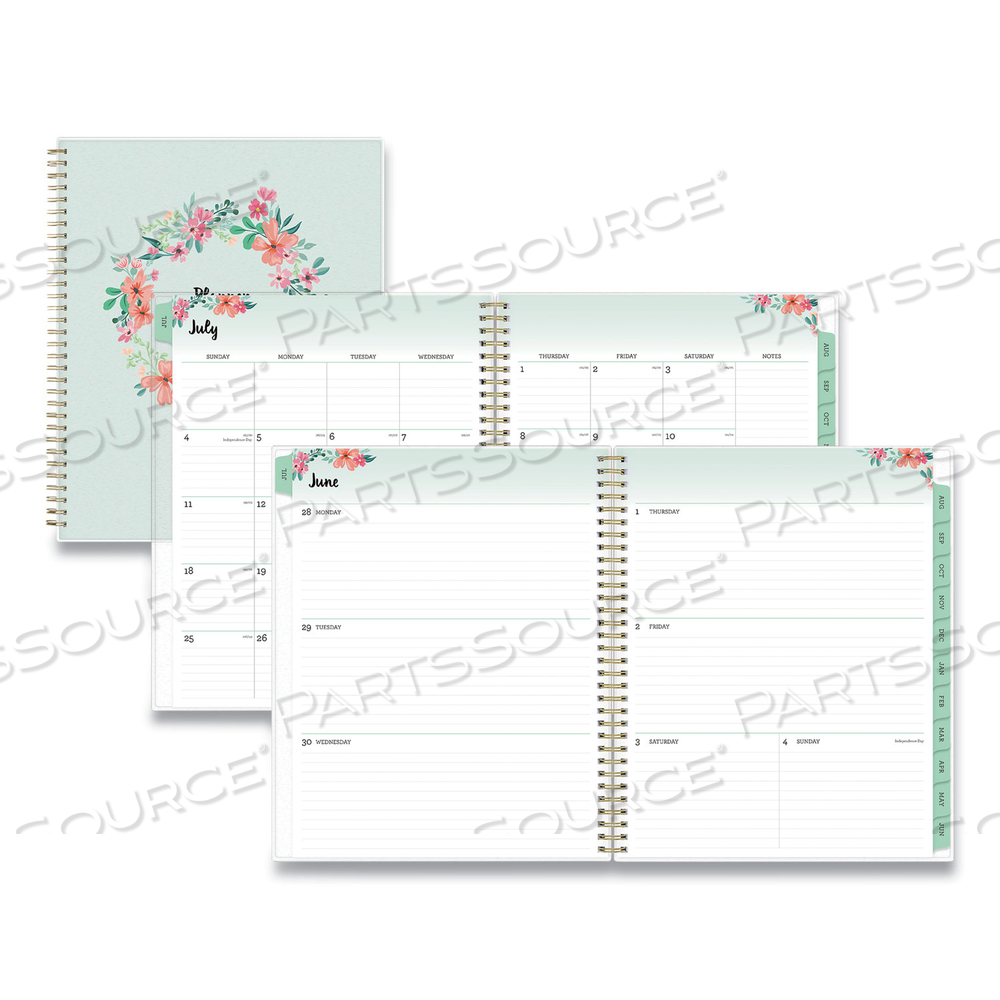 LAUREL ACADEMIC YEAR WEEKLY/MONTHLY PLANNER, FLORAL ARTWORK, 11 X 8.5, GREEN/PINK COVER, 12-MONTH (JULY-JUNE): 2021-2022 