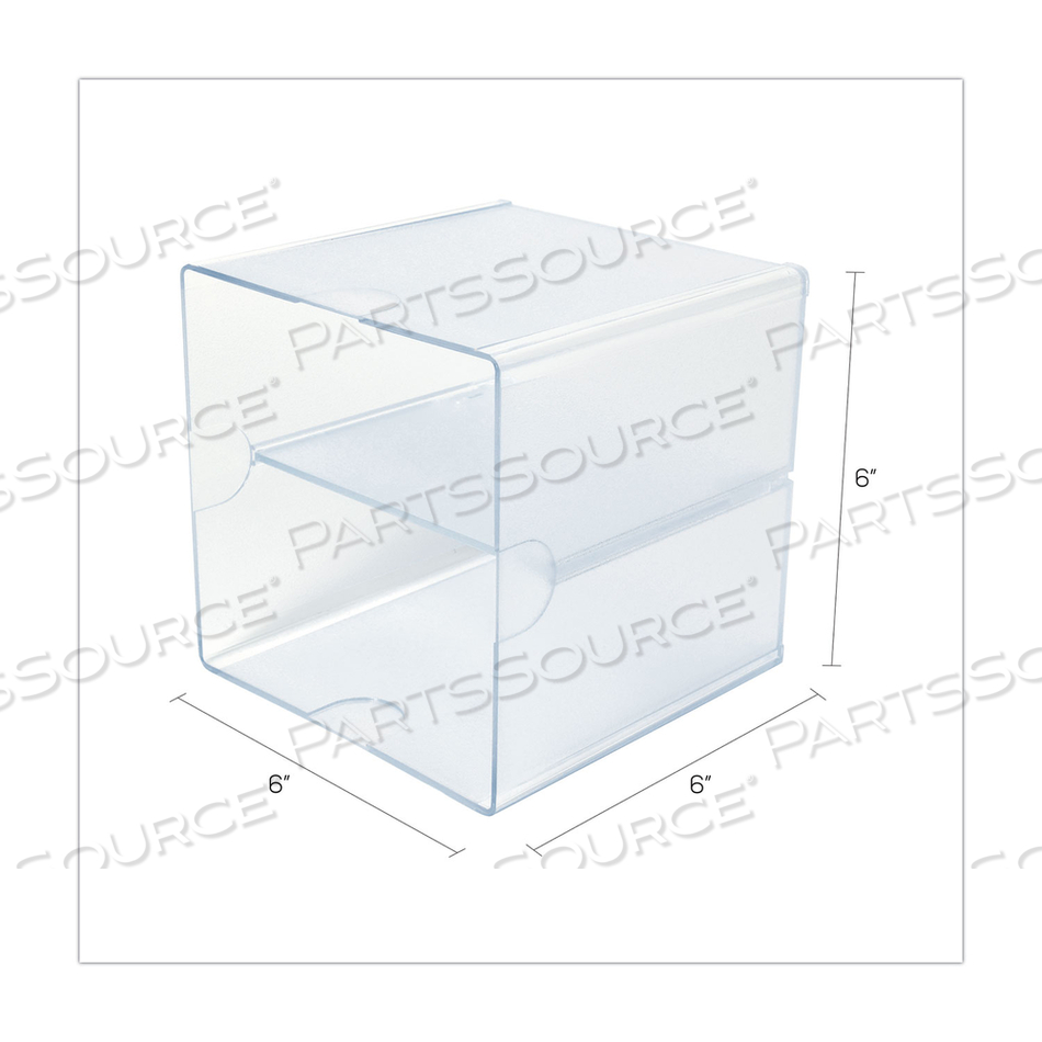 STACKABLE CUBE ORGANIZER, DIVIDED, 2 COMPARTMENTS, PLASTIC, 6 X 6 X 6, CLEAR by Deflecto