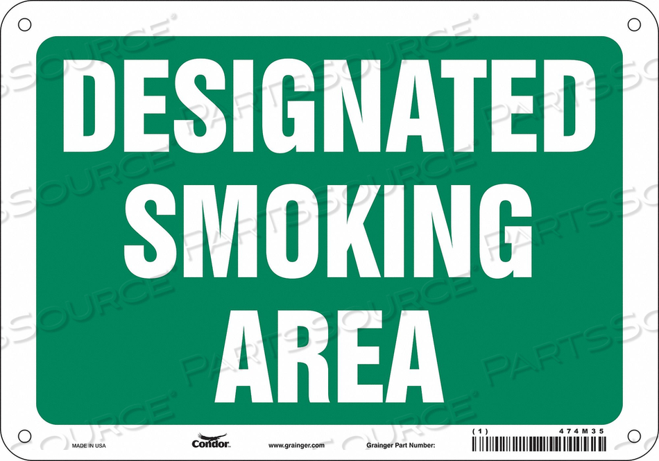 SAFETY SIGN, VERTICAL RECTANGLE, NUMBER OF PRINTED SIDES 1, ENGLISH, SIGN FORMAT OTHER FORMAT, SIGN LEGEND DESIGNATED SMOKING AREA, SIGN LEG by Condor SAFETY SIGN, VERTICAL RECTANGLE, NUMBER OF PRINTED SIDES 1, ENGLISH, SIGN FORMAT OTHER FORMAT, SIGN LEGEND DESIGNATED SMOKING AREA, SIGN LEG by Condor