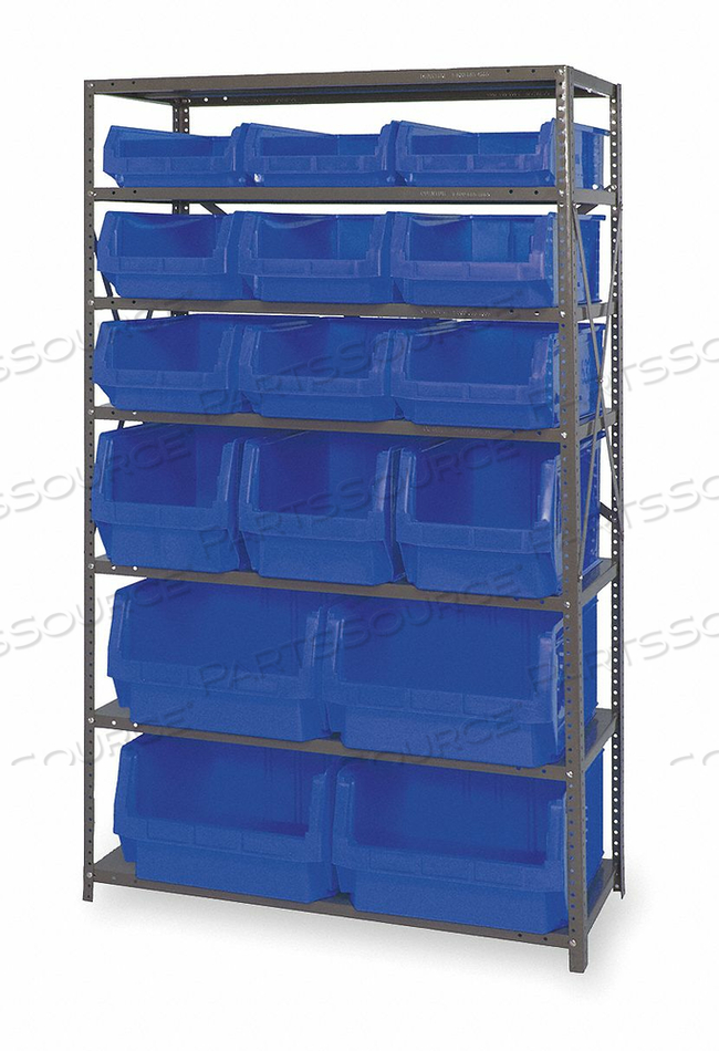 MSU-16-MIX STEEL SHELVING WITH 16 MAGNUM GIANT HOPPER BINS BLUE, 18X42X75 by Quantum Storage Systems MSU-16-MIX STEEL SHELVING WITH 16 MAGNUM GIANT HOPPER BINS BLUE, 18X42X75 by Quantum Storage Systems