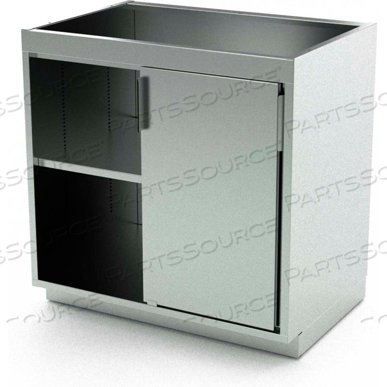 STAINLESS STEEL BASE CABINET, 2 SLIDING DOORS, 1 SHELF, 36"W X 21"D X 36"H 