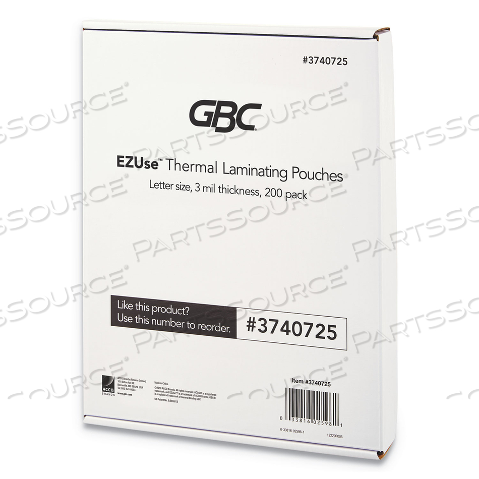 EZUSE THERMAL LAMINATING POUCHES, 3 MIL, 8.5" X 11", GLOSS CLEAR, 200/PACK 