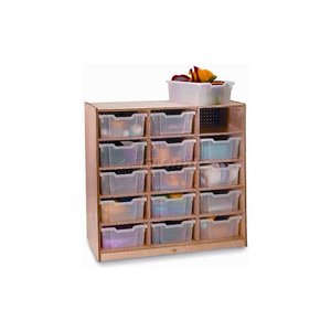 PRESCHOOL CUBBY STORAGE UNIT WITH 15 CLEAR TRAYS, 40-1/2"W X 17-1/2"D X 39"H, NATURAL by Whitney Brothers