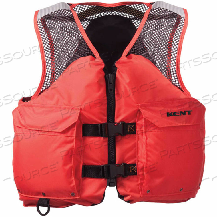 KENT, DELUXE MESH COMMERCIAL LIFE VEST, ADULT/UNIVERSAL, ORANGE, 68.9 NEWTON 