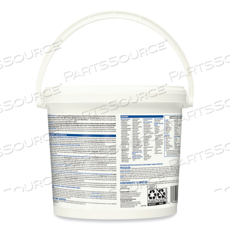 BLEACH GERMICIDAL WIPES, 12 X 12, UNSCENTED, 110/CANISTER by Clorox