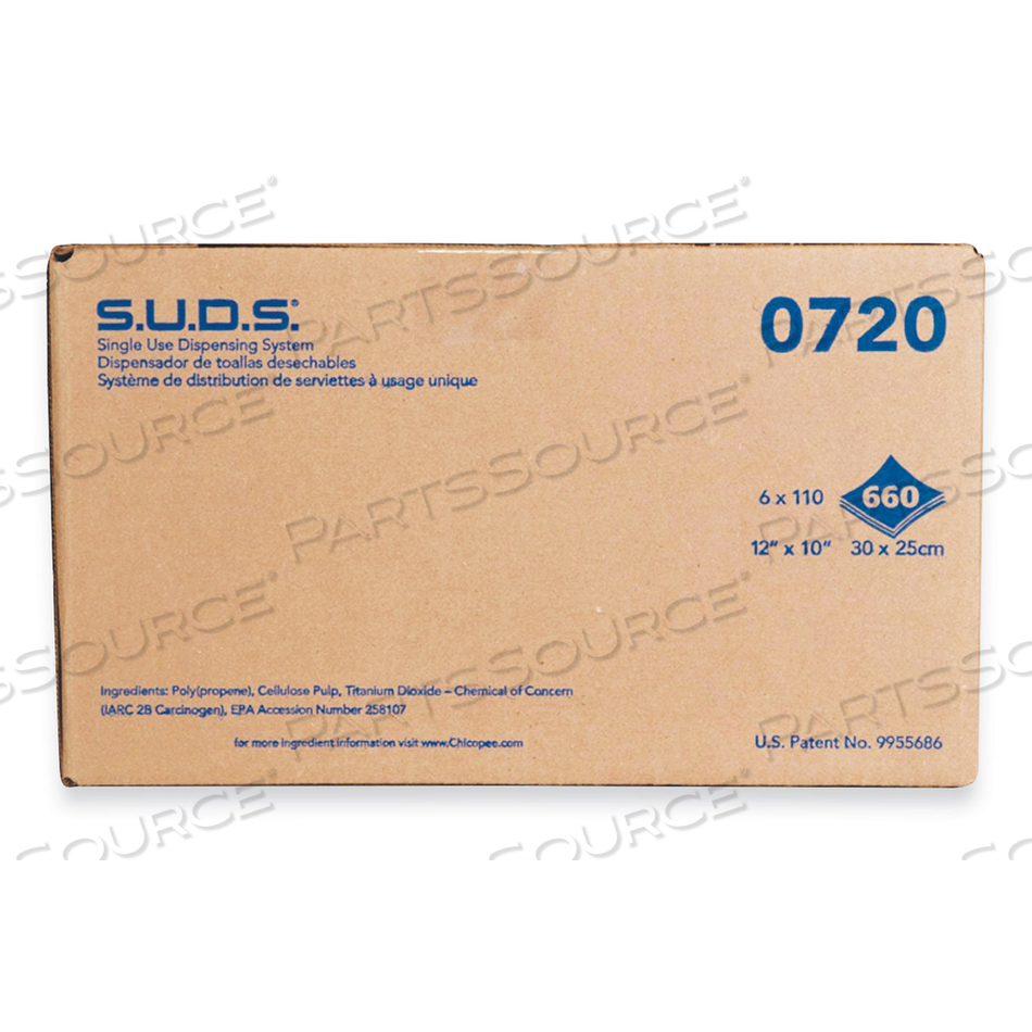 S.U.D.S. SINGLE USE DISPENSING SYSTEM TOWELS FOR QUAT, 10 X 12, UNSCENTED, WHITE, 110/ROLL/CARTON by Chicopee S.U.D.S. SINGLE USE DISPENSING SYSTEM TOWELS FOR QUAT, 10 X 12, UNSCENTED, WHITE, 110/ROLL/CARTON by Chicopee