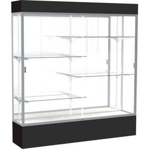 SPIRIT LIGHTED DISPLAY CASE 72"W X 80"H X 16"D MIRROR BACK SATIN FINISH BLACK BASE & TOP by Waddell Display SPIRIT LIGHTED DISPLAY CASE 72"W X 80"H X 16"D MIRROR BACK SATIN FINISH BLACK BASE & TOP by Waddell Display