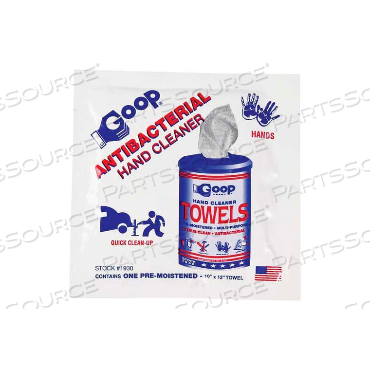 HAND CLEANER TOWELS, 250 INDIVIDUALLY WRAPPED WIPES by Goop HAND CLEANER TOWELS, 250 INDIVIDUALLY WRAPPED WIPES by Goop