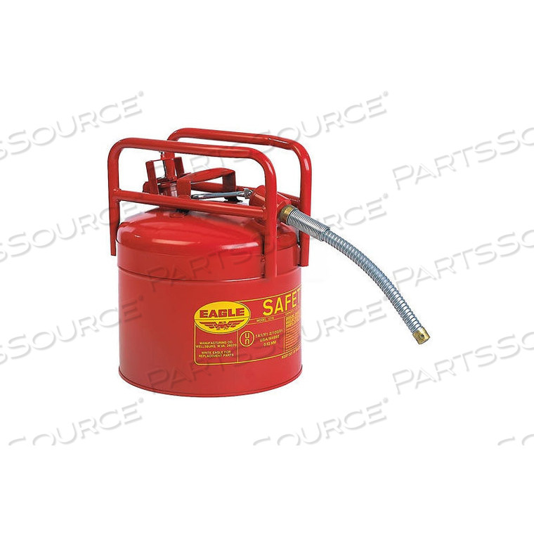 D.O.T. APPROVED TRANSPORT CAN WITH 5/8"FLEXIBLE HOSE TYPE II RED 5 GAL. by Eagle D.O.T. APPROVED TRANSPORT CAN WITH 5/8"FLEXIBLE HOSE TYPE II RED 5 GAL. by Eagle
