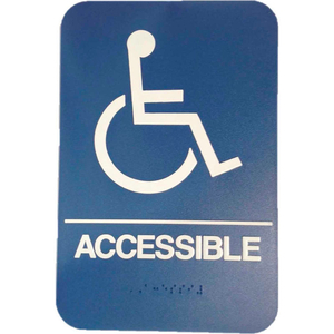 HANDICAP ACCESSIBLE ADA SIGN, 6" X 9", BLUE WITH RAISED WHITE LETTERING by Don-Jo Mfg., Inc.