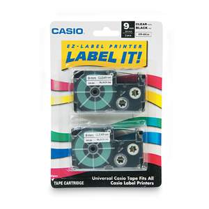 TAPE CASSETTES FOR KL LABEL MAKERS, 0.37" X 26 FT, BLACK ON CLEAR, 2/PACK by Casio