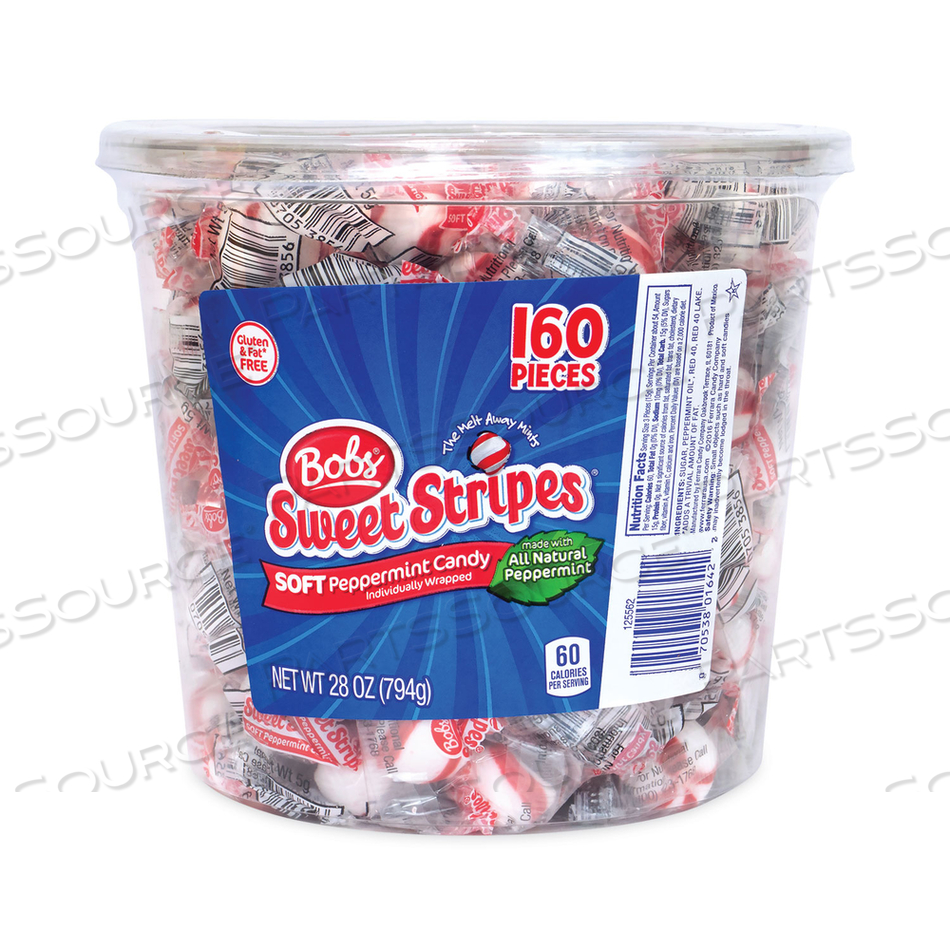 BOBS SWEET STRIPES SOFT CANDY, PEPPERMINT, 28 OZ TUB 