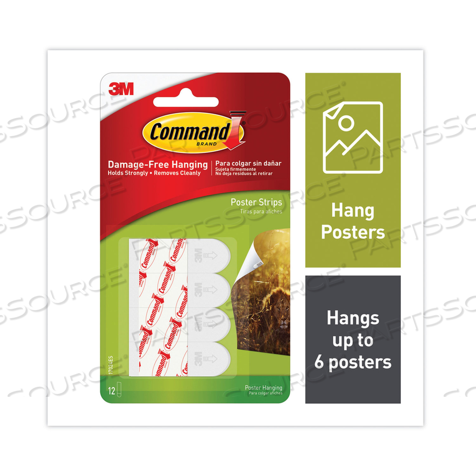POSTER STRIPS, REMOVABLE, HOLDS UP TO 1 LB PER PAIR, 0.63 X 1.75, WHITE by 3M Consumer