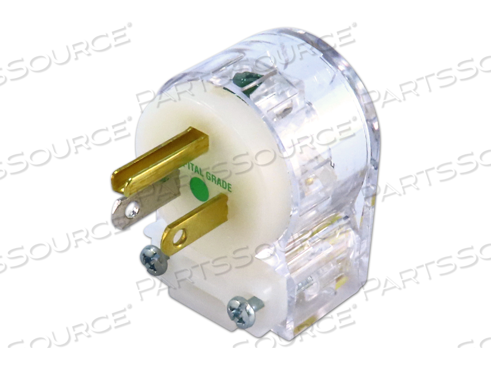 RIGHT ANGLE HOSPITAL GRADE PLUG, 0.255 TO 0.665 IN CORD DIA, MALE, 15 A AT 125 VAC, NEMA 5-15P 