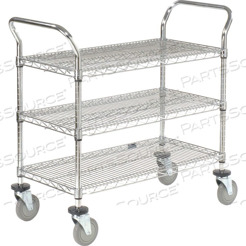 NEXEL UTILITY CART, 3 SHELF, CHROME, 36"L, X 24"W, X 39"H, POLYURETHANE CASTERS by Approved Vendor NEXEL UTILITY CART, 3 SHELF, CHROME, 36"L, X 24"W, X 39"H, POLYURETHANE CASTERS by Approved Vendor