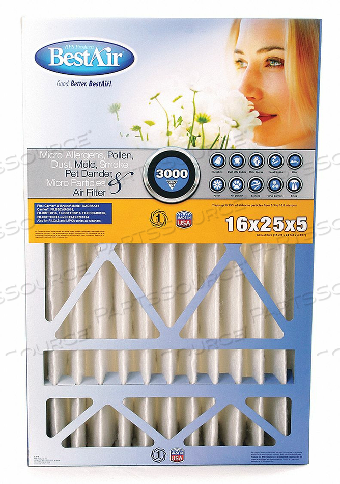 FURNACE AIR FILTER 25X16X5 MERV 13 PK2 by Best Air FURNACE AIR FILTER 25X16X5 MERV 13 PK2 by Best Air