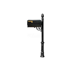 LEWISTON MAILBOX, POST (ORNATE BASE & PINEAPPLE FINIAL), SUPPORT BRACE (NO ADDRESS PLATES), BLACK by Qualarc
