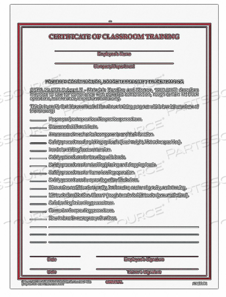 TRNG CERTIFICATE WORKPLACE SAFETY PK50 by J.J. Keller & Associates TRNG CERTIFICATE WORKPLACE SAFETY PK50 by J.J. Keller & Associates