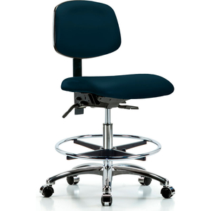 BLUE RIDGE ERGONOMICS&TRADE; TASK STOOL - ANTIBACTERIAL - MARINE BLUE W/ CHROME FOOT RING by E Com Inc