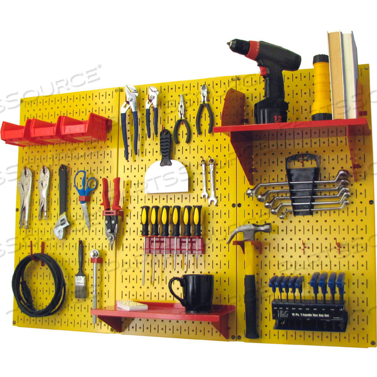 PEGBOARD STANDARD TOOL STORAGE KIT, YELLOW/RED, 48" X 32" X 9" by Wall Control Pegboard