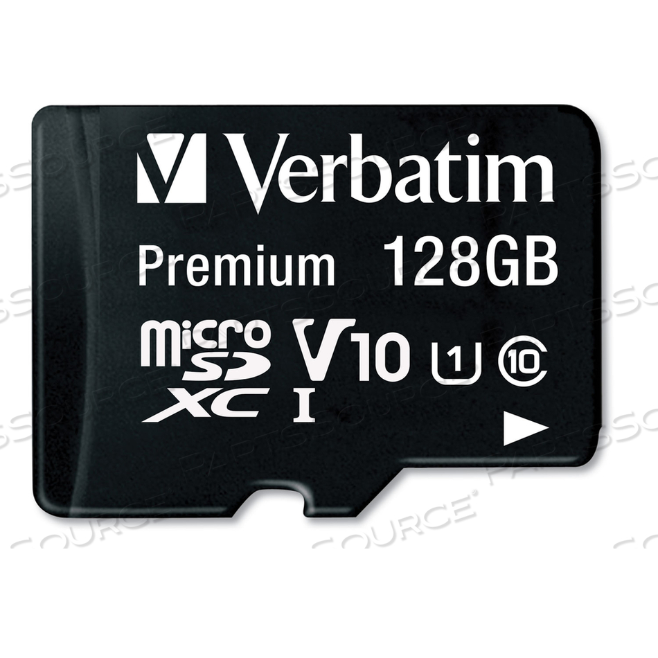 128GB PREMIUM MICROSDXC MEMORY CARD WITH ADAPTER, UHS-I V10 U1 CLASS 10, UP TO 90MB/S READ SPEED by Verbatim