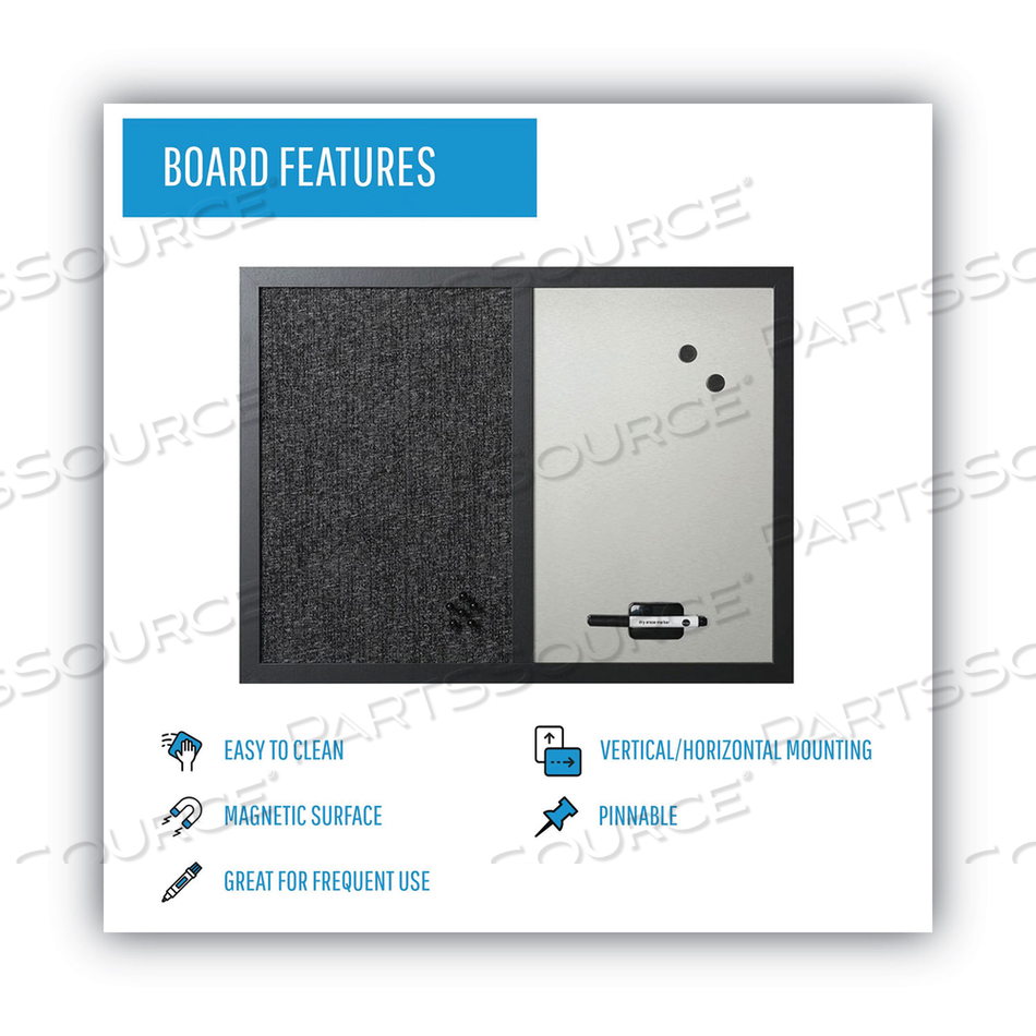 MASTERVISION COMBO SILVER DRY-ERASE & BLACK FABRIC BULLETIN BOARD, 18" X 24", BLACK FRAME by MasterVision