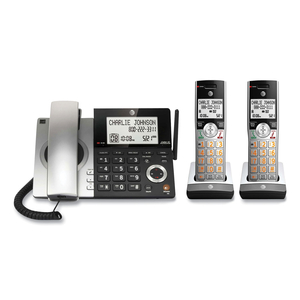 CL84207 CORDED/CORDLESS PHONE, CORDED BASE STATION AND 2 ADDITIONAL HANDSETS, BLACK/SILVER by AT&T