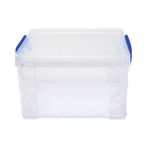 SUPER STACKER LIFT-OFF LID STORAGE TOTE, 7.25" X 10.88" X 6.38", TRANSPARENT/BLUE by Advantus