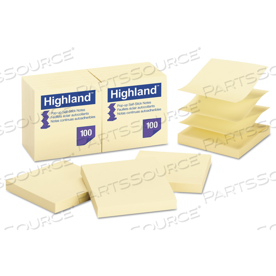 SELF-STICK POP-UP NOTES, 3" X 3", YELLOW/PAD by Highland SELF-STICK POP-UP NOTES, 3" X 3", YELLOW/PAD by Highland