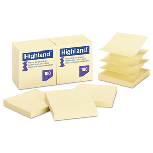 SELF-STICK POP-UP NOTES, 3" X 3", YELLOW, 100 SHEETS/PAD, 12 PADS/PACK by Highland