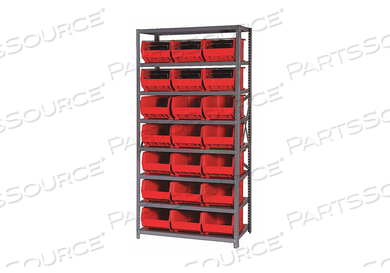 QSBU-255 STEEL SHELVING WITH 21 GIANT STACKING BINS RED, 18X36X75 by Quantum Storage Systems QSBU-255 STEEL SHELVING WITH 21 GIANT STACKING BINS RED, 18X36X75 by Quantum Storage Systems