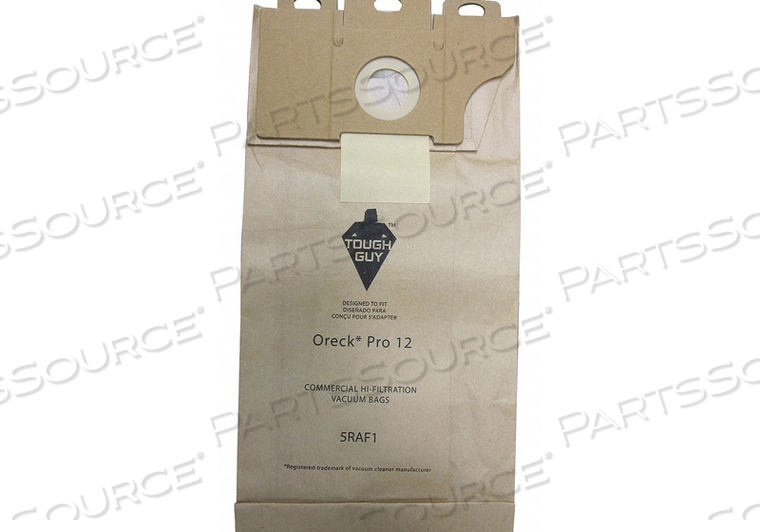 VACUUM BAG, FOR VACUUM TYPE UPRIGHT VACUUM, FITS VACUUM BRAND ORECK, FITS VACUUM MODELS PRO12, BAG FILTRATION TYPE STANDARD, FILTER EFFICIEN by Tough Guy VACUUM BAG, FOR VACUUM TYPE UPRIGHT VACUUM, FITS VACUUM BRAND ORECK, FITS VACUUM MODELS PRO12, BAG FILTRATION TYPE STANDARD, FILTER EFFICIEN by Tough Guy