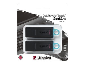 DATATRAVELER EXODIA, USB FLASH DRIVE, 64 GB, USB 3.2 GEN 1 (PACK OF 2) by Kingston Technology