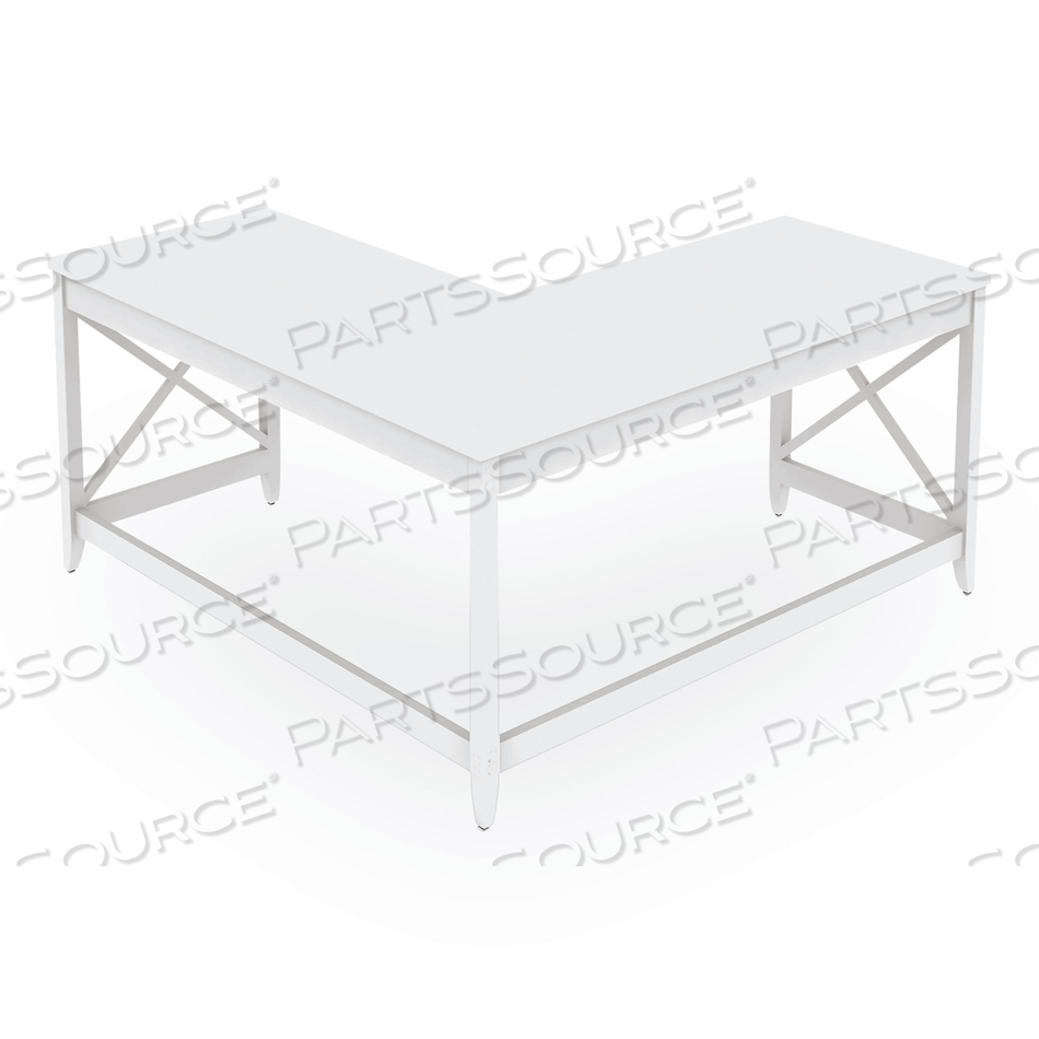 L-SHAPED FARMHOUSE DESK, 58.27" X 58.27" X 29.53", WHITE by Workspace by Alera L-SHAPED FARMHOUSE DESK, 58.27" X 58.27" X 29.53", WHITE by Workspace by Alera
