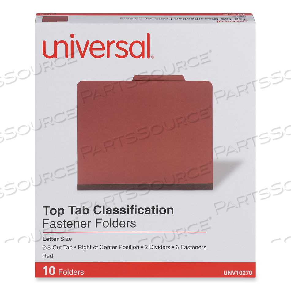 SIX-SECTION PRESSBOARD CLASSIFICATION FOLDERS, 2" EXPANSION, 2 DIVIDERS, 6 FASTENERS, LETTER SIZE, RED EXTERIOR by Universal SIX-SECTION PRESSBOARD CLASSIFICATION FOLDERS, 2" EXPANSION, 2 DIVIDERS, 6 FASTENERS, LETTER SIZE, RED EXTERIOR by Universal