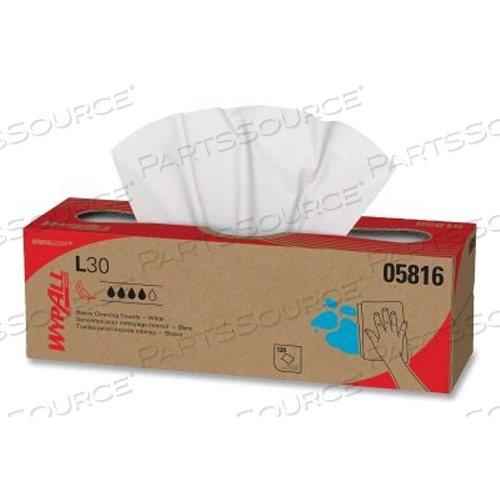 WYPALL* L30 WIPERS, WHITE, 9.8 IN W X 16.4 IN L, POP-UP BOX, 120 SHEETS PER BOX/6 BOX PER CASE by WypAll WYPALL* L30 WIPERS, WHITE, 9.8 IN W X 16.4 IN L, POP-UP BOX, 120 SHEETS PER BOX/6 BOX PER CASE by WypAll