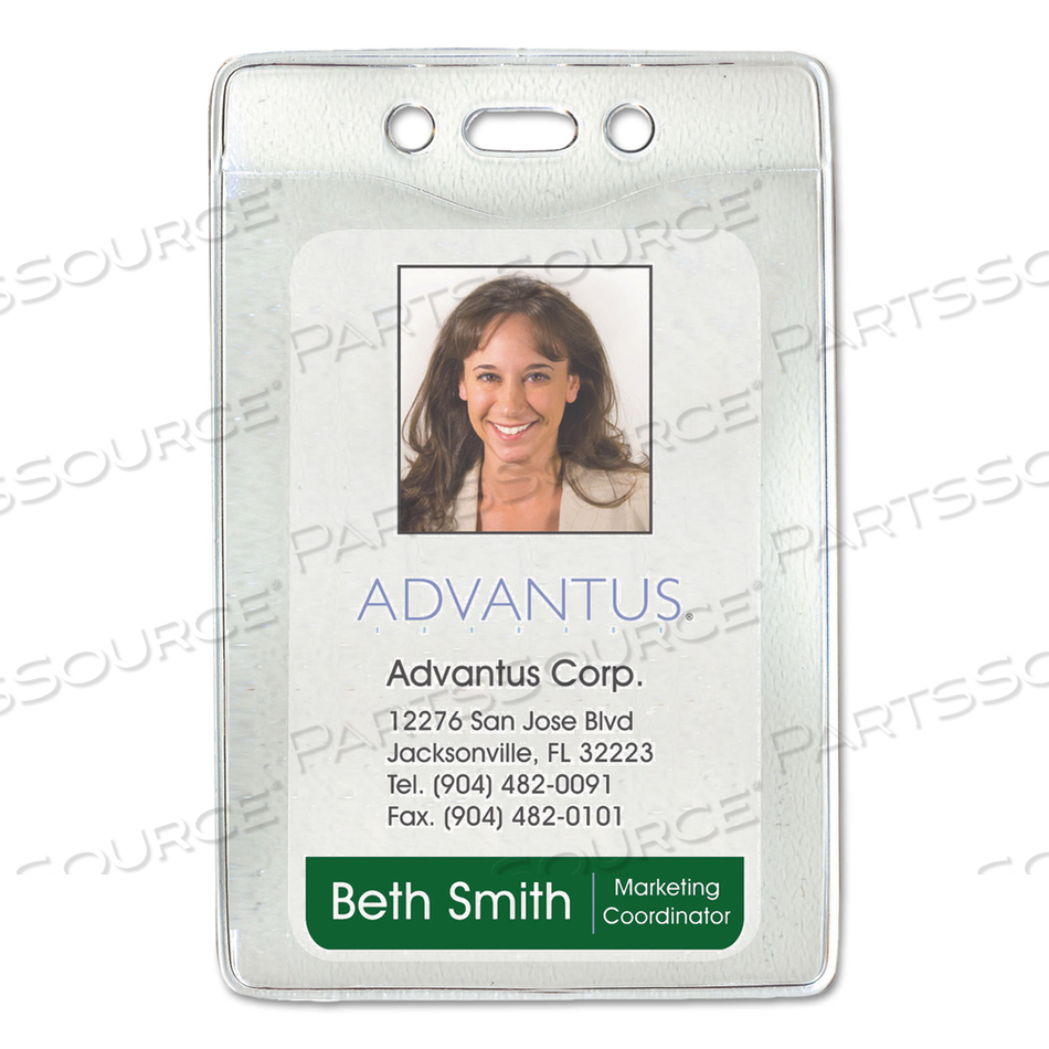 SECURITY ID BADGE HOLDERS, PREPUNCHED FOR CHAIN/CLIP, VERTICAL, CLEAR 2.63" X 4.38" HOLDER, 2.38" X 4.25" INSERT by Advantus