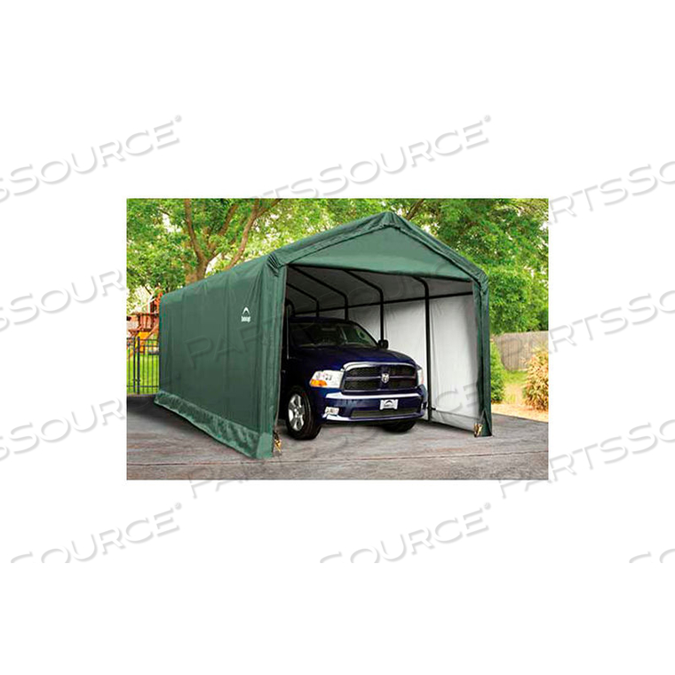 SHELTERTUBE 12 FT X 25 FT X 11 FT. PEAK STYLE GARAGE/SHELTER- GREEN 