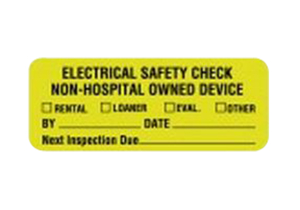 ELECTRICAL EQUIPMENT SAFETY LABEL, FLUORESCENT PAPER, FLUORESCENT GREEN, NON-HOSPITAL OWNED LEGEND, 2-1/4 IN  X 7/8 IN by United Ad Label