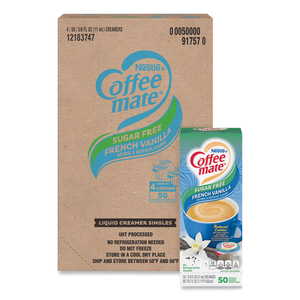 LIQUID COFFEE CREAMER, SUGAR FREE FRENCH VANILLA, 0.38 OZ MINI CUPS, 50/BOX, 4 BOXES/CARTON, 200 TOTAL/CARTON by Coffee-Mate