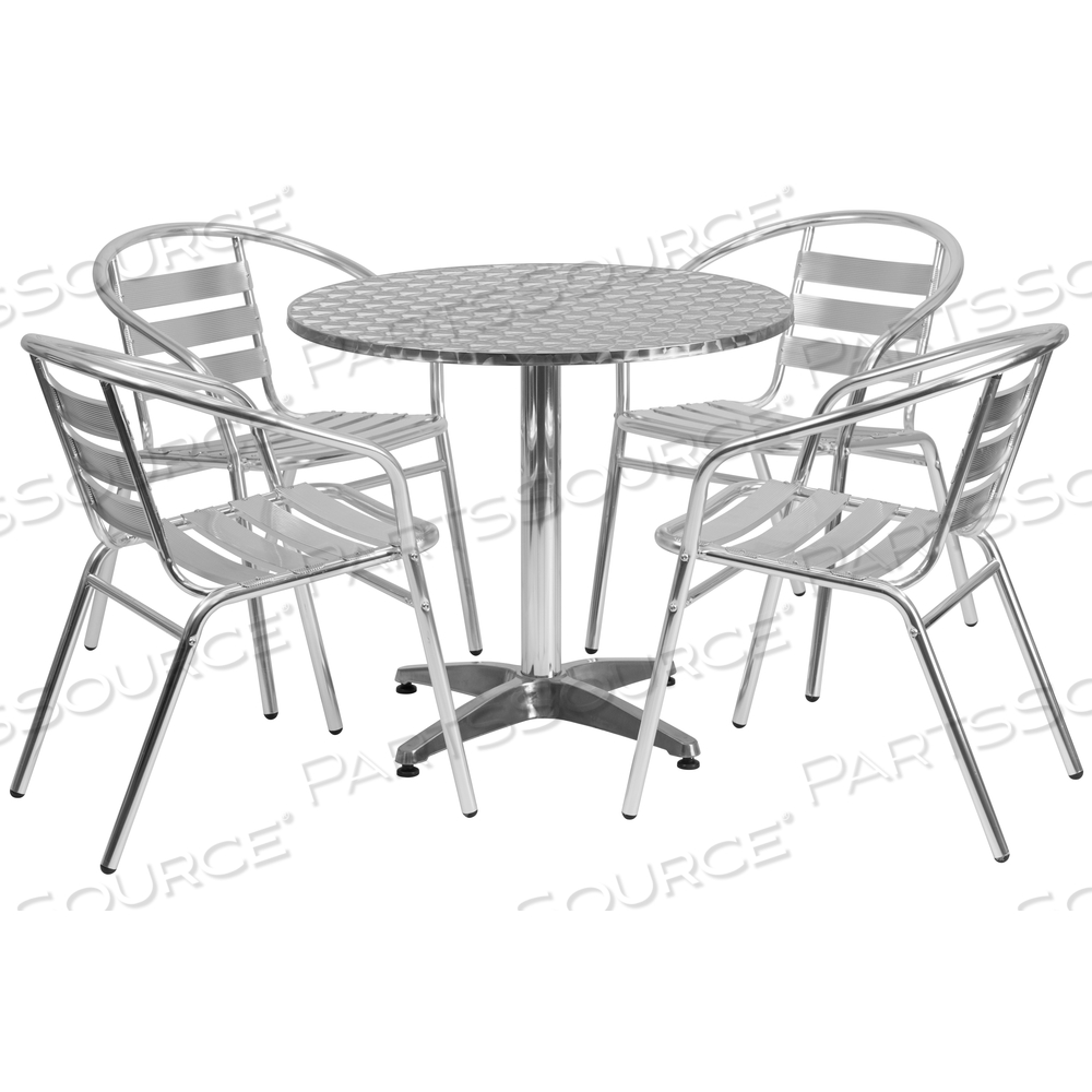 ALUM TABLE SET ROUND W/4 CHAIRS 31.5 by Flash Furniture