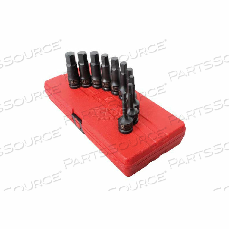 10 PC. 1/2" DRIVE 6MM-19MM METRIC IMPACT HEX DRIVER SET W/ BLOW MOLDED CASE by Sunex Tools 10 PC. 1/2" DRIVE 6MM-19MM METRIC IMPACT HEX DRIVER SET W/ BLOW MOLDED CASE by Sunex Tools