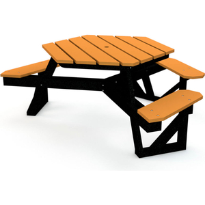 FROG FURNISHINGS RECYCLED PLASTIC 6 FT. HEX TABLE BLACK FRAME, ADA, CEDAR by Jayhawk Plastics